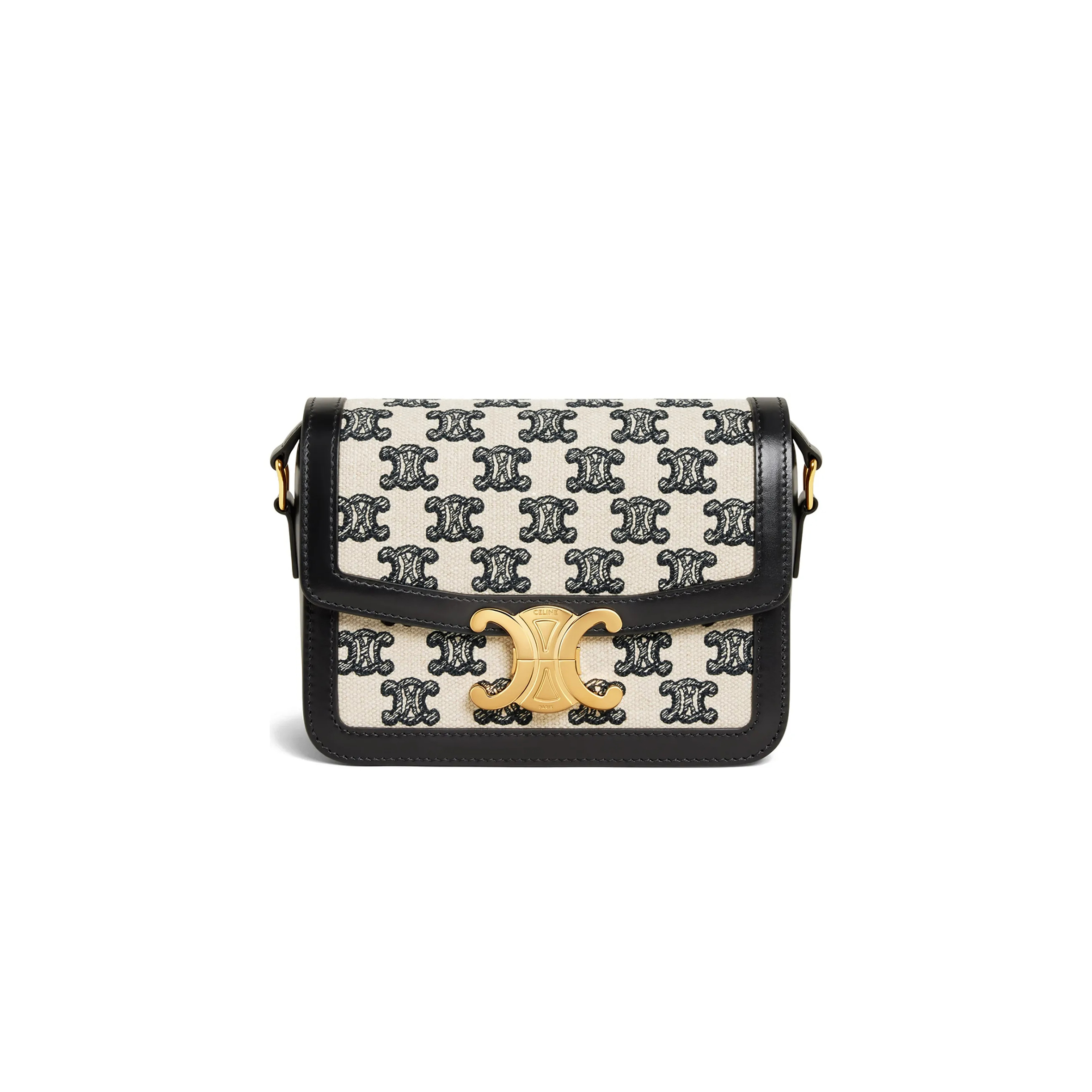 CELINE SMALL CLASSIQUE TRIOMPHE BAG IN FABRIC AND CALFSKIN 188882DBA.38NO (18.5*14*6cm)